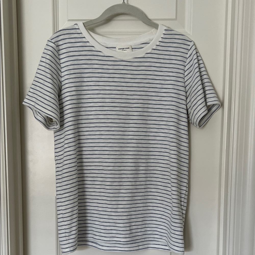 Orange Creek White and Blue Striped Short Sleeve Tee